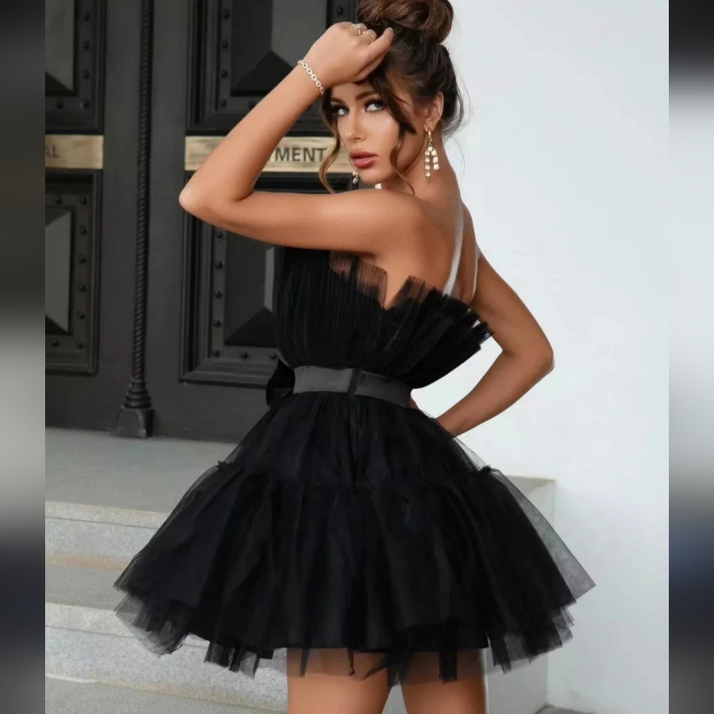 Elegant Off shoulder Black Tulle Skirt & Top 2 Piece set